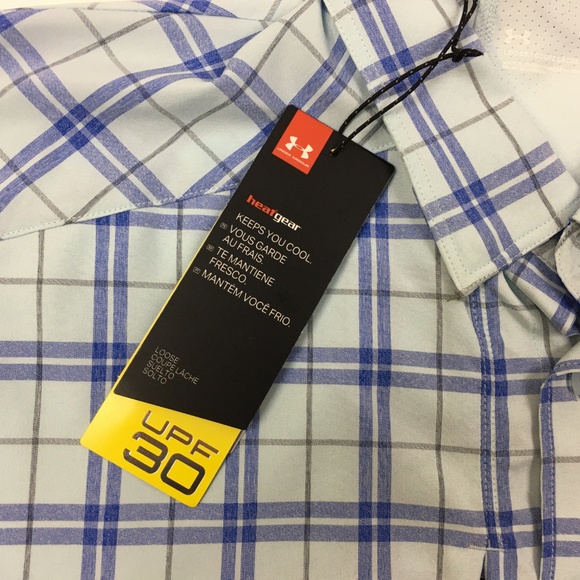 UA Tide Chaser Fishing Shirt L Plaid Blue Sample - Picture 3 of 6